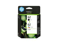 HP 62 - 2-pack - svartfärgad, färg (cyan, magenta, gul) - original - svart, färg (cyan, magenta, gul) - bläckpatron - för ENVY 55XX, 56XX, 76XX; Officejet 200, 250, 57XX, 8040 N9J71AE