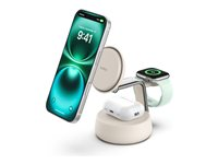 Belkin UltraCharge Pro - Trådlöst laddställ - 3-i-1, Qi2 + växelströmsadapter - 25 Watt - Fast Charge - sand WIZ040KQSD