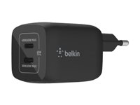 Belkin BoostCharge Pro - Strömadapter - PPS-teknik - 65 Watt - 3.25 A - PD 3.0, Fast Charge - 2 utdatakontakter (USB-C) - svart WCH013VFBK