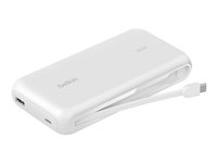Belkin BoostCharge - Strömförsörjningsbank - med integrerad kabel - 20000 mAh - 30 Watt - PD - 3 utdatakontakter (2 x USB-C, USB) - MFI-certifierad - vit BPB024HQWH