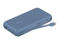 Belkin BoostCharge - Strömförsörjningsbank - med integrerad kabel - 20000 mAh - 30 Watt - PD - 3 utdatakontakter (2 x USB-C, USB) - blå BPB024HQBL