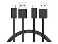 Belkin BoostCharge - USB-kabel - USB (hane) till 24 pin USB-C (hane) - 1.5 m - USB Fast Charge (15W), flätad kabel - svart (paket om 2) BBD010HQ05BK2PK