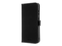 Insmat Exclusive - Baksidesskydd för mobiltelefon - genuint läder, kartong+papper+aluminiumfolie, termoplastisk polyuretan (TPU), bomullssömmar - svart - för Samsung Galaxy A35 650-3230