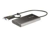 StarTech.com USB-C to Dual-HDMI Adapter, USB-C or A to 2x HDMI, 4K 60Hz, 100W PD Pass-Through, 1ft (30cm) Built-in Cable, External Video Graphics Adapter - USB to HDMI Multi-Monitor Converter for Laptop (109B-USBC-HDMI) - Videokort - TAA-kompatibel - USB typ A, USB-C hane till 2 x 19 pin HDMI Type A, USB-C hona - 30 cm - grå - stöd för 4K, aktiv 109B-USBC-HDMI